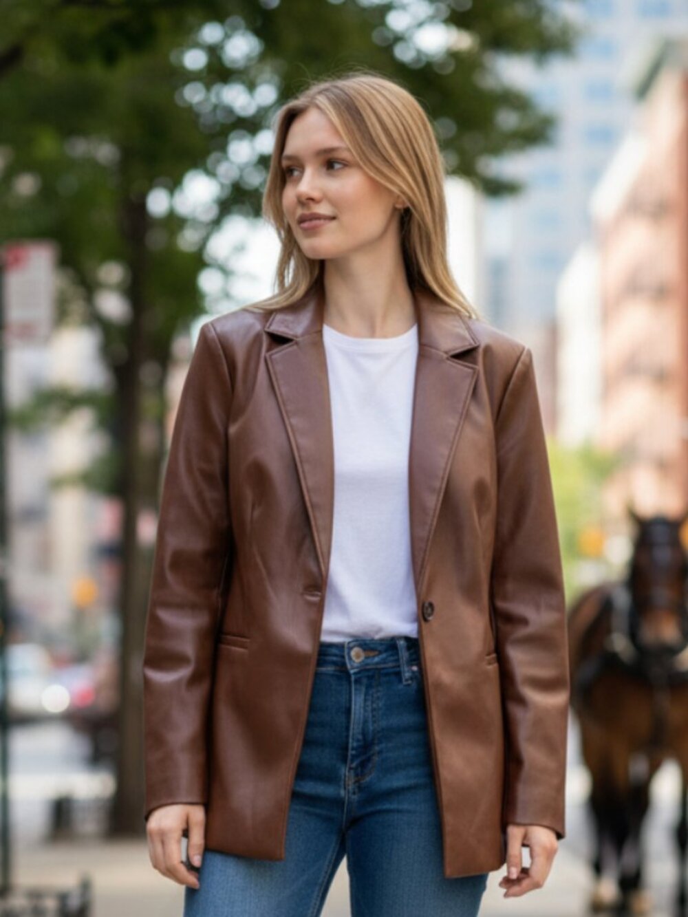 NWT MARC NEW YORK ANDREW MARC FAUX LEATHER ONE BUTTON BLAZER JACKET LARGE